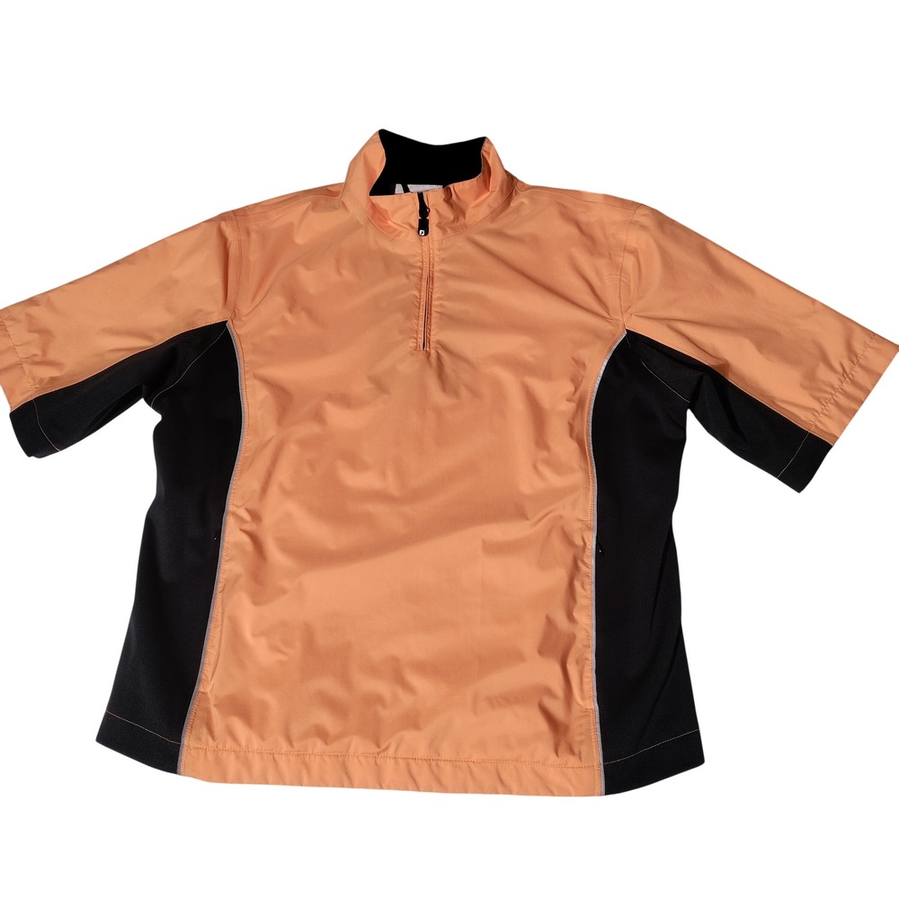 FootJoy DryJoys Womens M Golf Windbreaker Orange Black Short Sleeve Quarter Zip